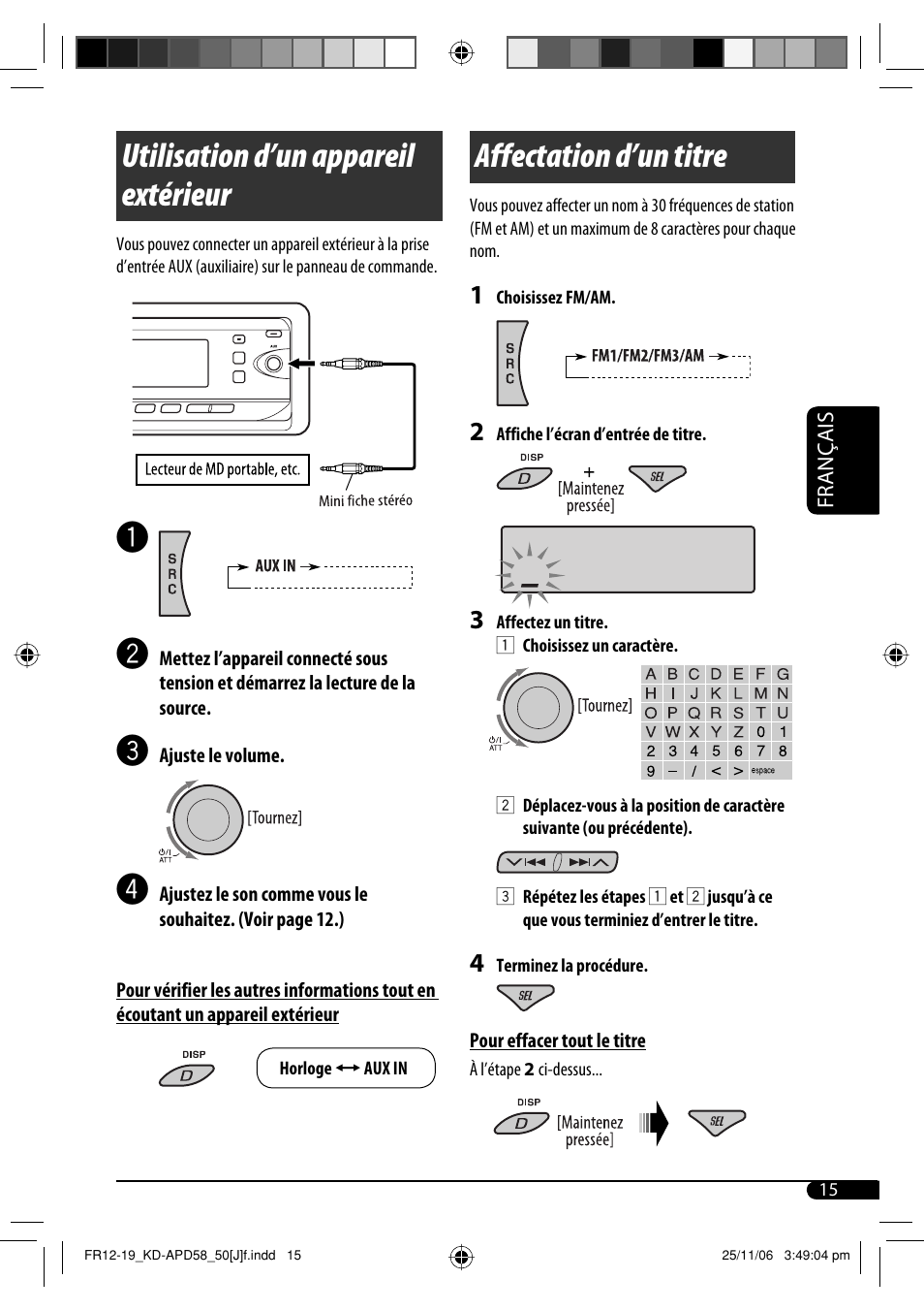 Utilisation d’un appareil extérieur, Affectation d’un titre | JVC KD-APD58 User Manual | Page 59 / 68