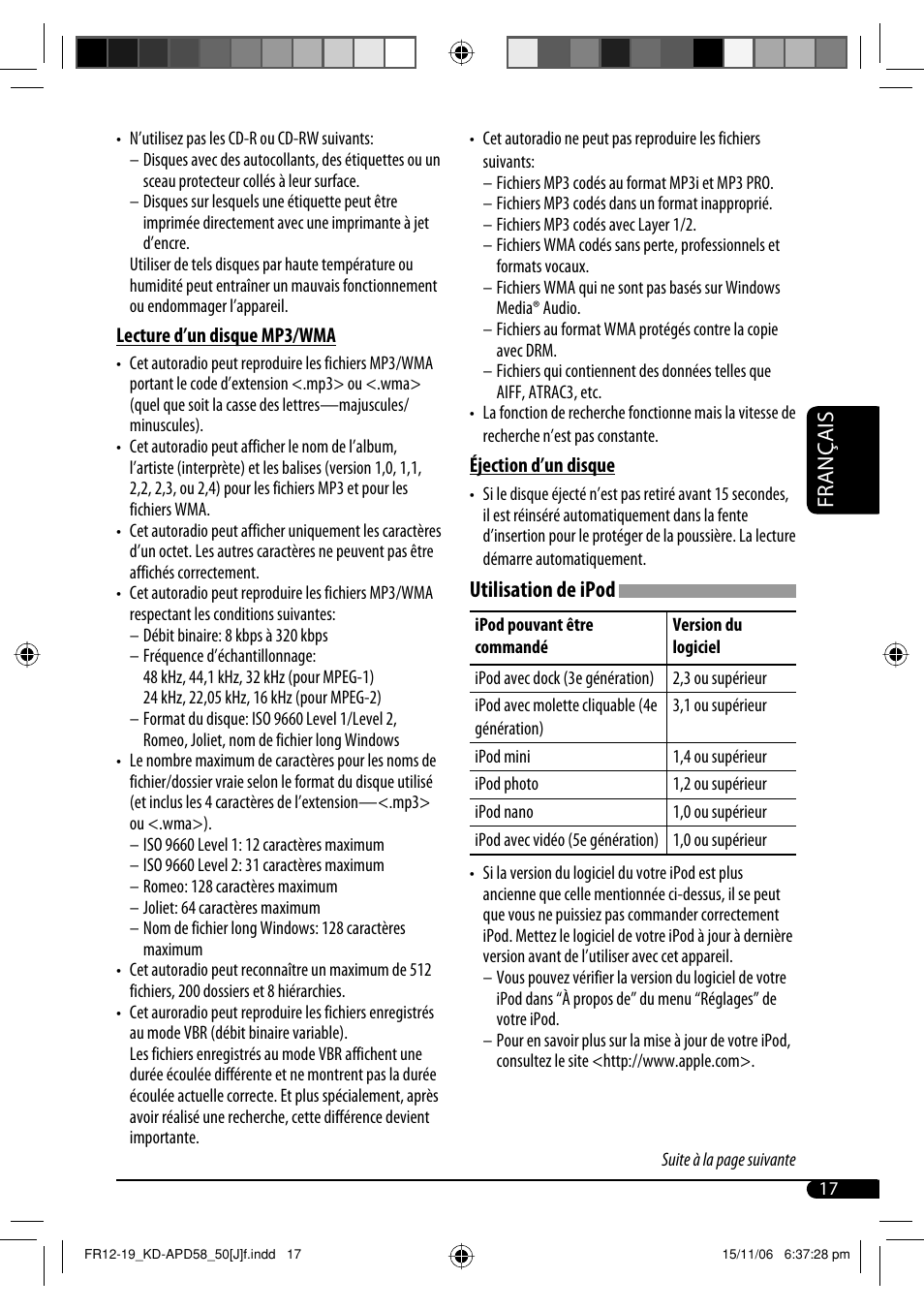 Français, Utilisation de ipod | JVC KD-APD58 User Manual | Page 61 / 68