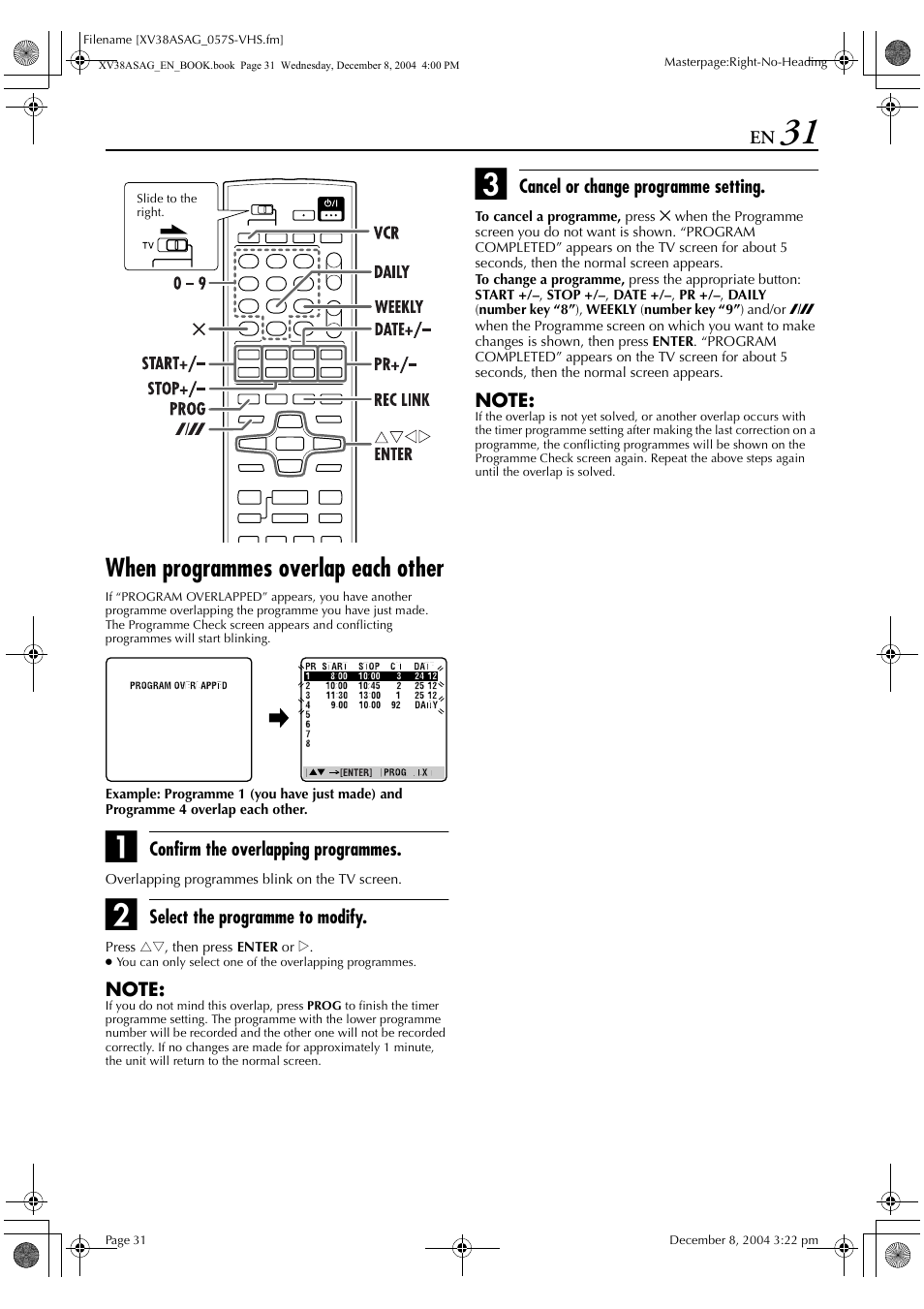 When programmes overlap each other | JVC HR-XV38SAG User Manual | Page 31 / 72