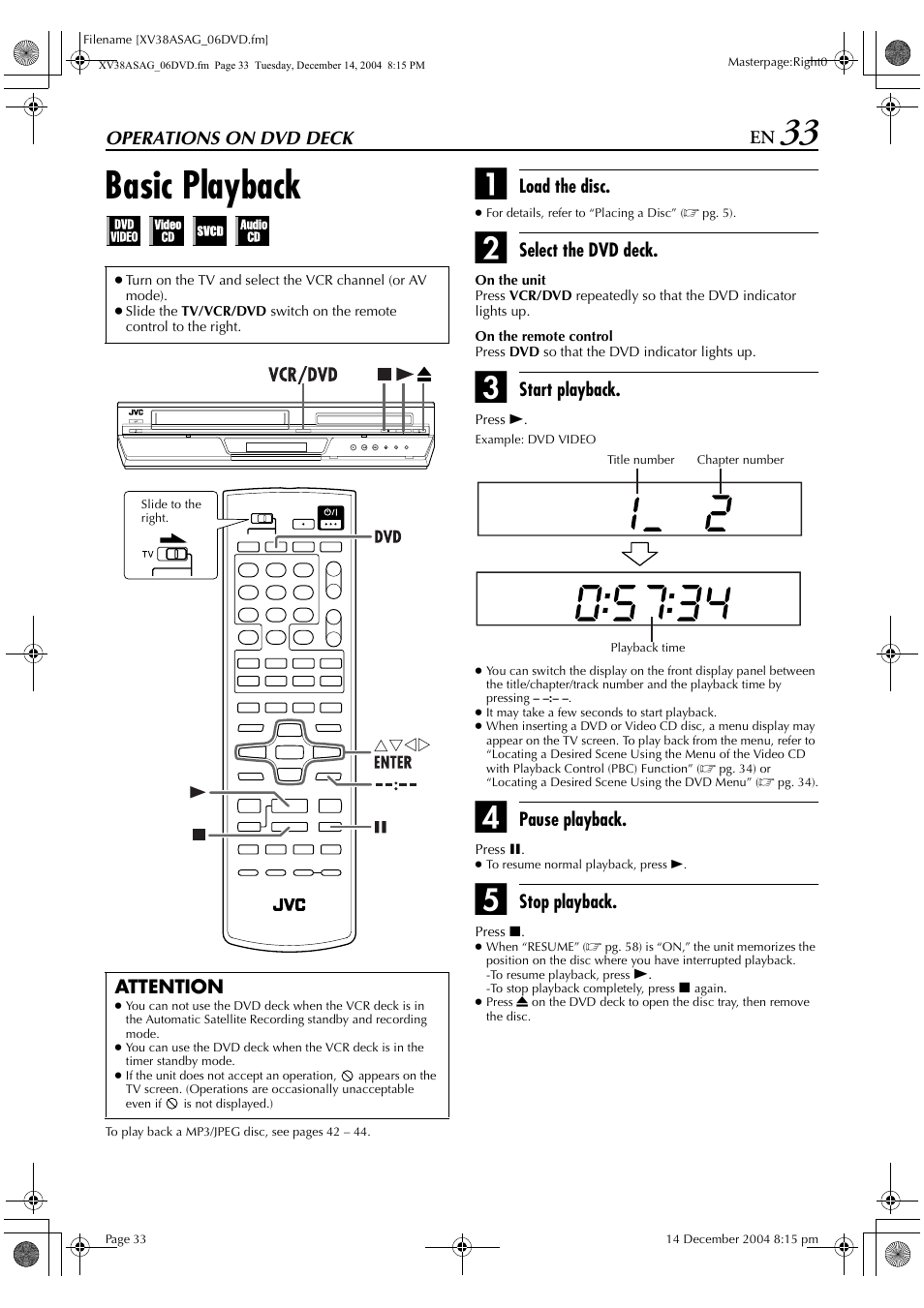 Basic playback | JVC HR-XV38SAG User Manual | Page 33 / 72