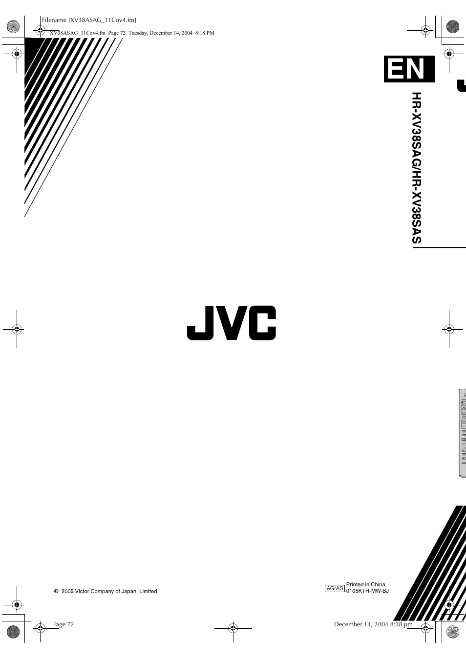 Hr -x v3 8sa g /hr- xv 38 sas | JVC HR-XV38SAG User Manual | Page 72 / 72