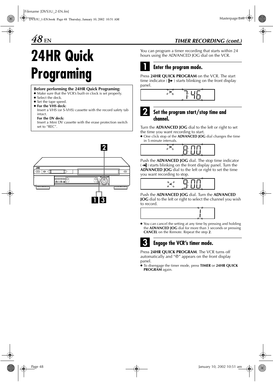 24hr quick programing | JVC HR-DVS3U User Manual | Page 48 / 88