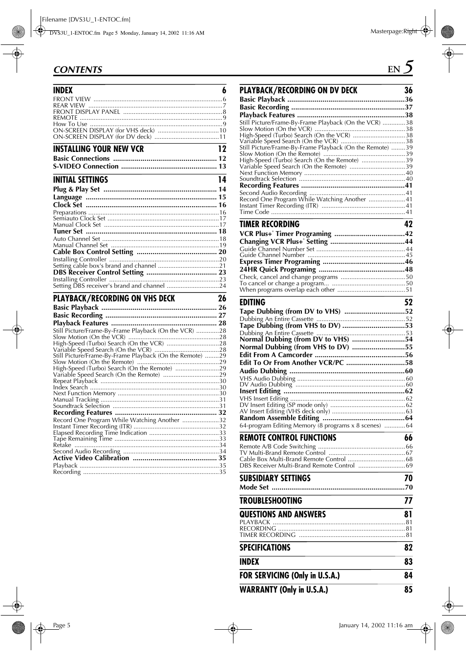 JVC HR-DVS3U User Manual | Page 5 / 88