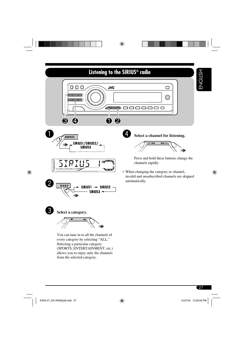 Listening to the sirius, Radio | JVC KD-G510 User Manual | Page 27 / 40