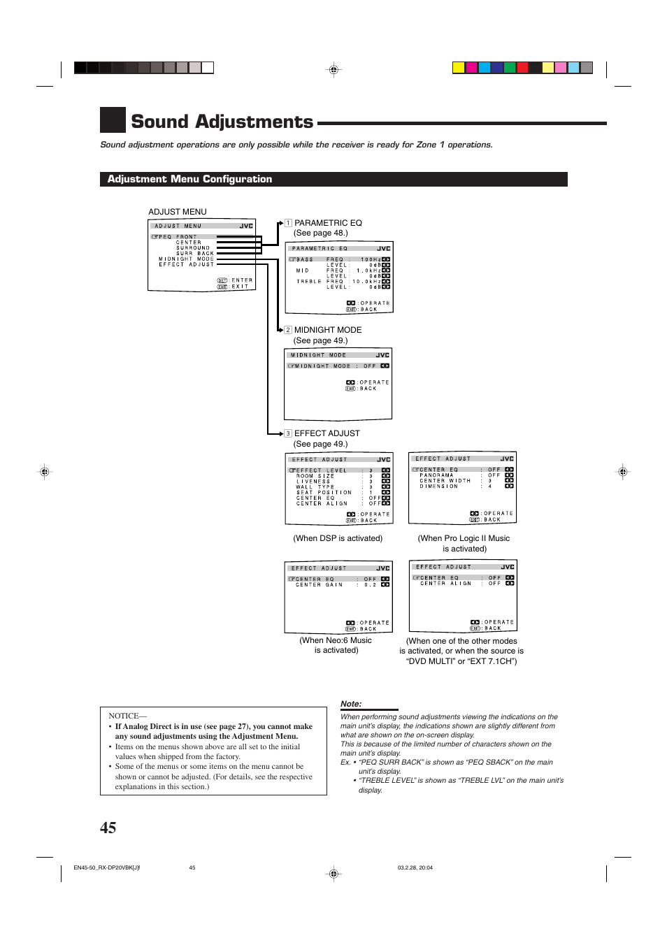 Sound adjustments | JVC RX-DP20VBKC User Manual | Page 48 / 90