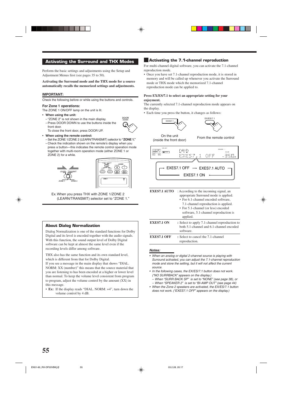 Activating the surround and thx modes, Activating the 7.1-channel reproduction | JVC RX-DP20VBKC User Manual | Page 58 / 90