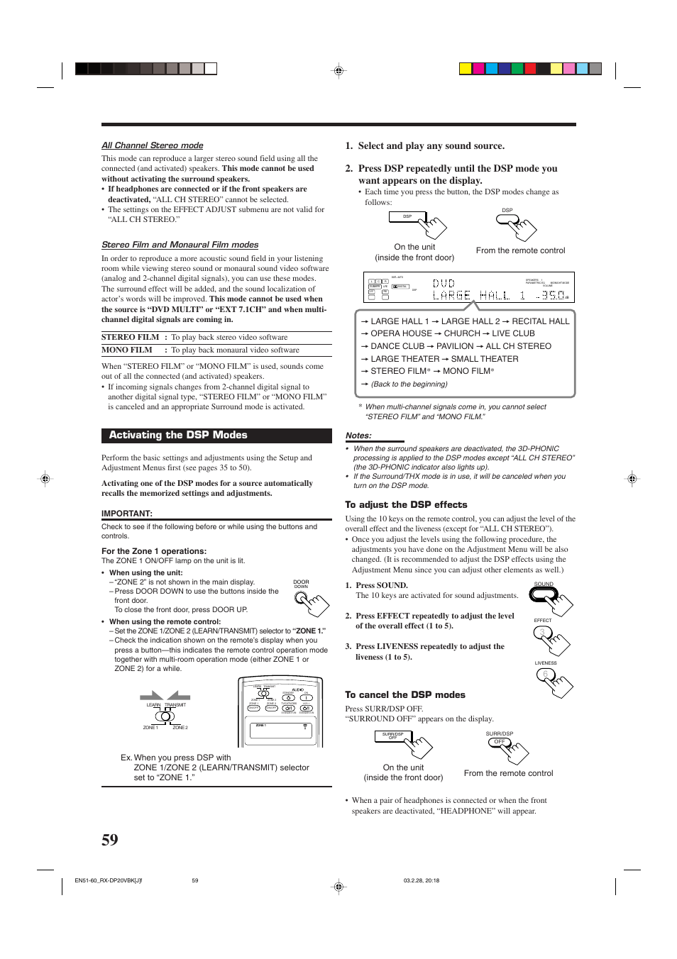 Activating the dsp modes | JVC RX-DP20VBKC User Manual | Page 62 / 90