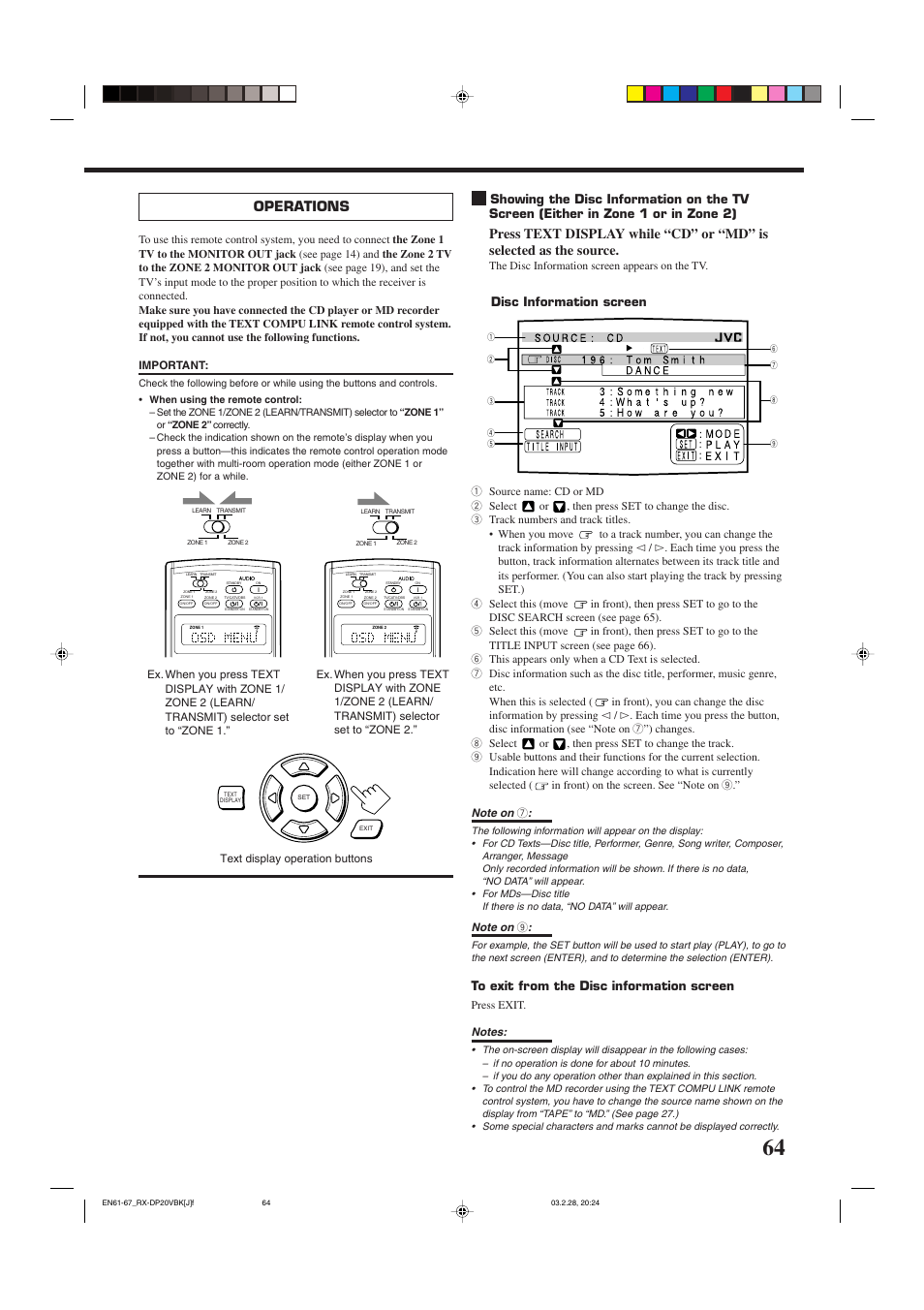 Operations, Disc information screen | JVC RX-DP20VBKC User Manual | Page 67 / 90