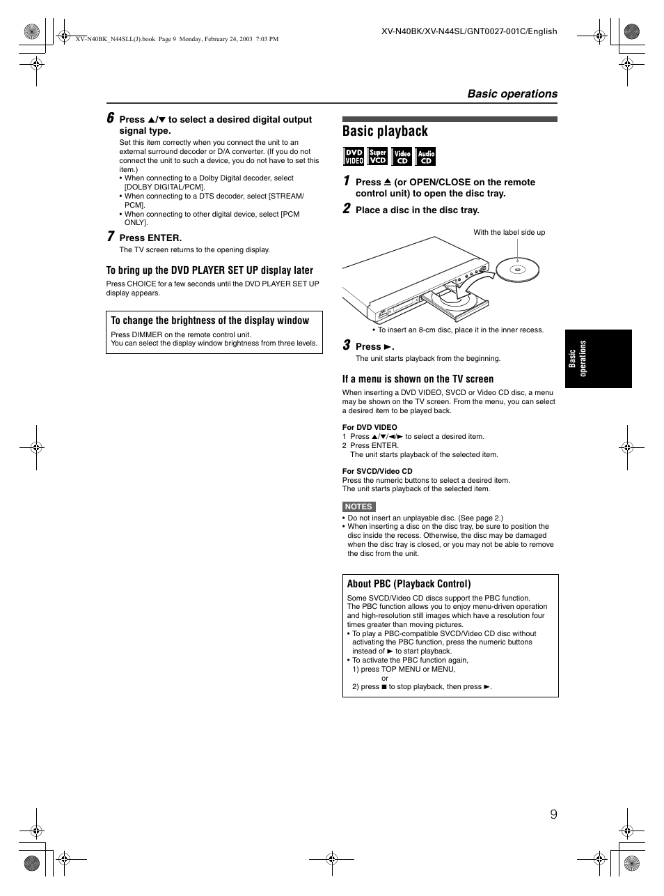 Basic playback 1, Basic operations | JVC XV-N40BK User Manual | Page 11 / 43