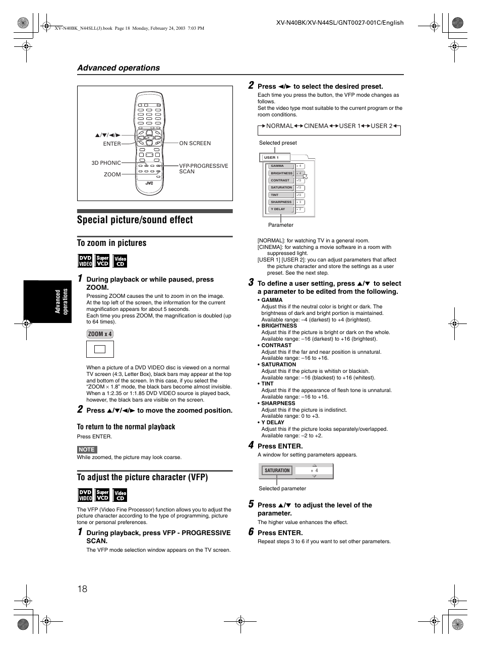 Special picture/sound effect, Advanced operations | JVC XV-N40BK User Manual | Page 20 / 43