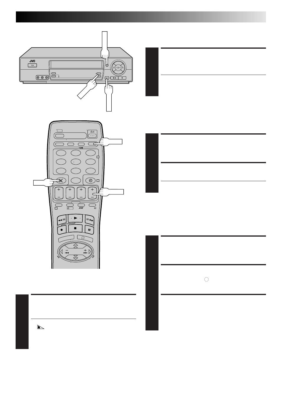 Display remaining time, Set counter display, Reset counter | Select preset to watch, Start recording, Engage itr mode, Set recording duration, Record one programme while watching another, Elapsed recording time indication, Tape remaining time | JVC HR-J665ES User Manual | Page 11 / 48