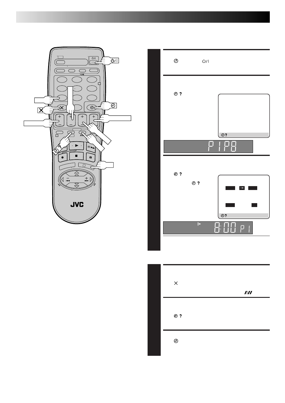 Basic operations (cont.), Check, cancel and replace programmes, Disengage timer mode | Access programme check screen/display, Access programme screen/display, Cancel or replace a programme, Return to normal screen/ display, Return to timer mode | JVC HR-J665ES User Manual | Page 16 / 48