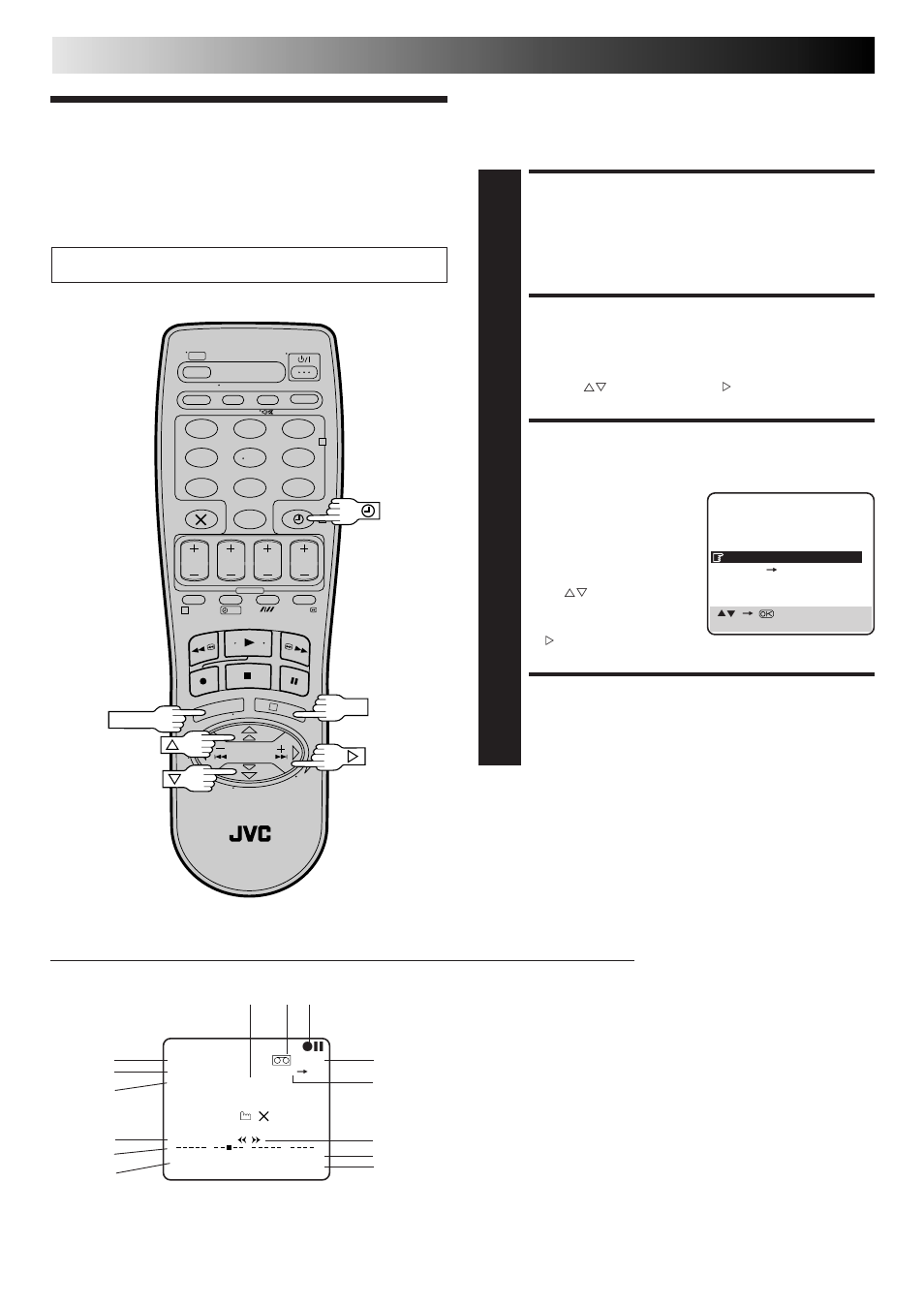 Other functions, Access main menu screen, Access mode set screen | Enable/disable on-screen display, Return to normal, Advanced operations (cont.), On-screen display | JVC HR-J665ES User Manual | Page 26 / 48