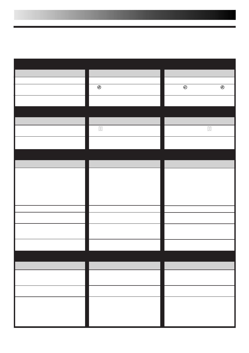 Troubleshooting, Subsidiary information (cont.), Power tape transport playback recording | JVC HR-J665ES User Manual | Page 42 / 48