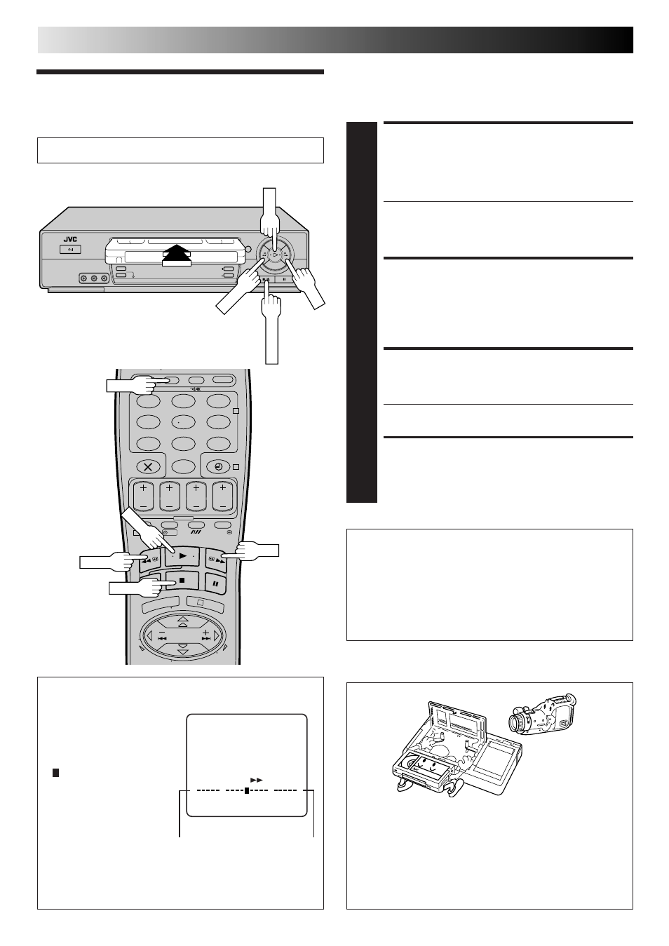 Playback, Load a cassette, Find programme start point | Start playback, Stop playback, Basic operations | JVC HR-J665ES User Manual | Page 8 / 48