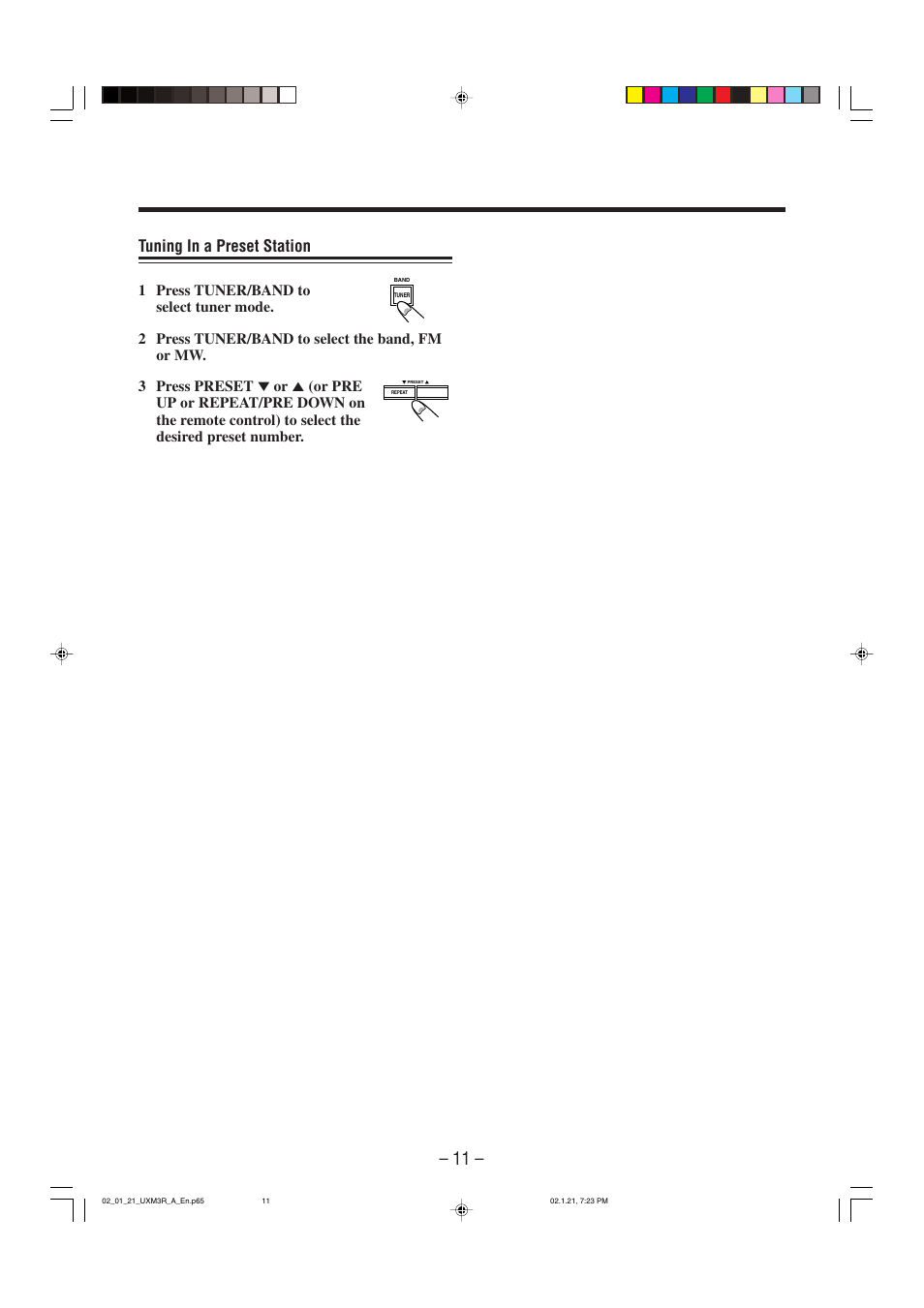Tuning in a preset station | JVC UX-M3R User Manual | Page 14 / 24