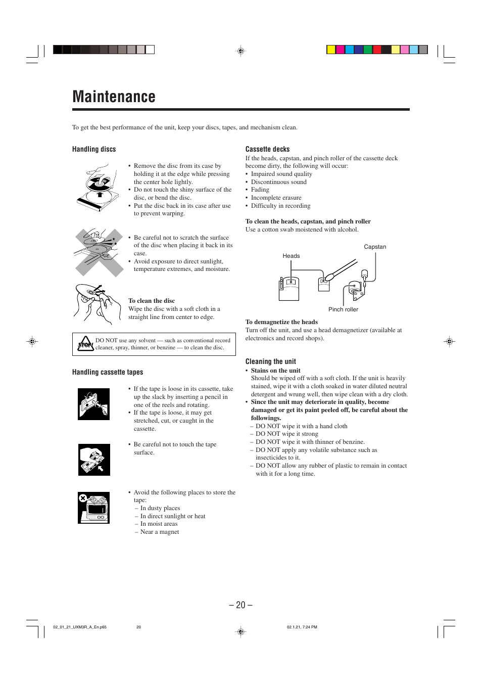 Maintenance | JVC UX-M3R User Manual | Page 23 / 24