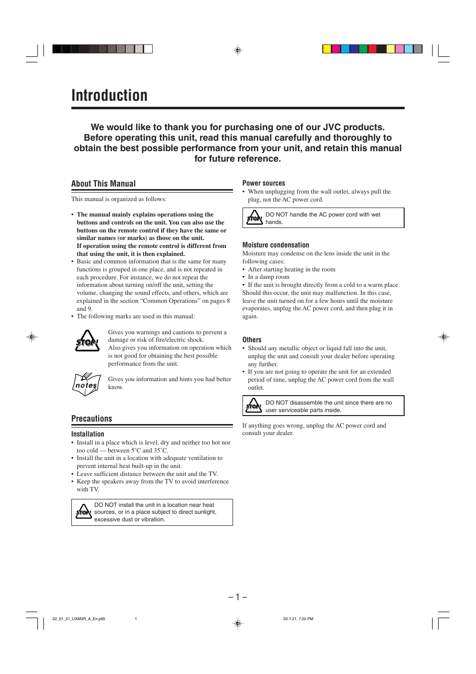 Introduction | JVC UX-M3R User Manual | Page 4 / 24