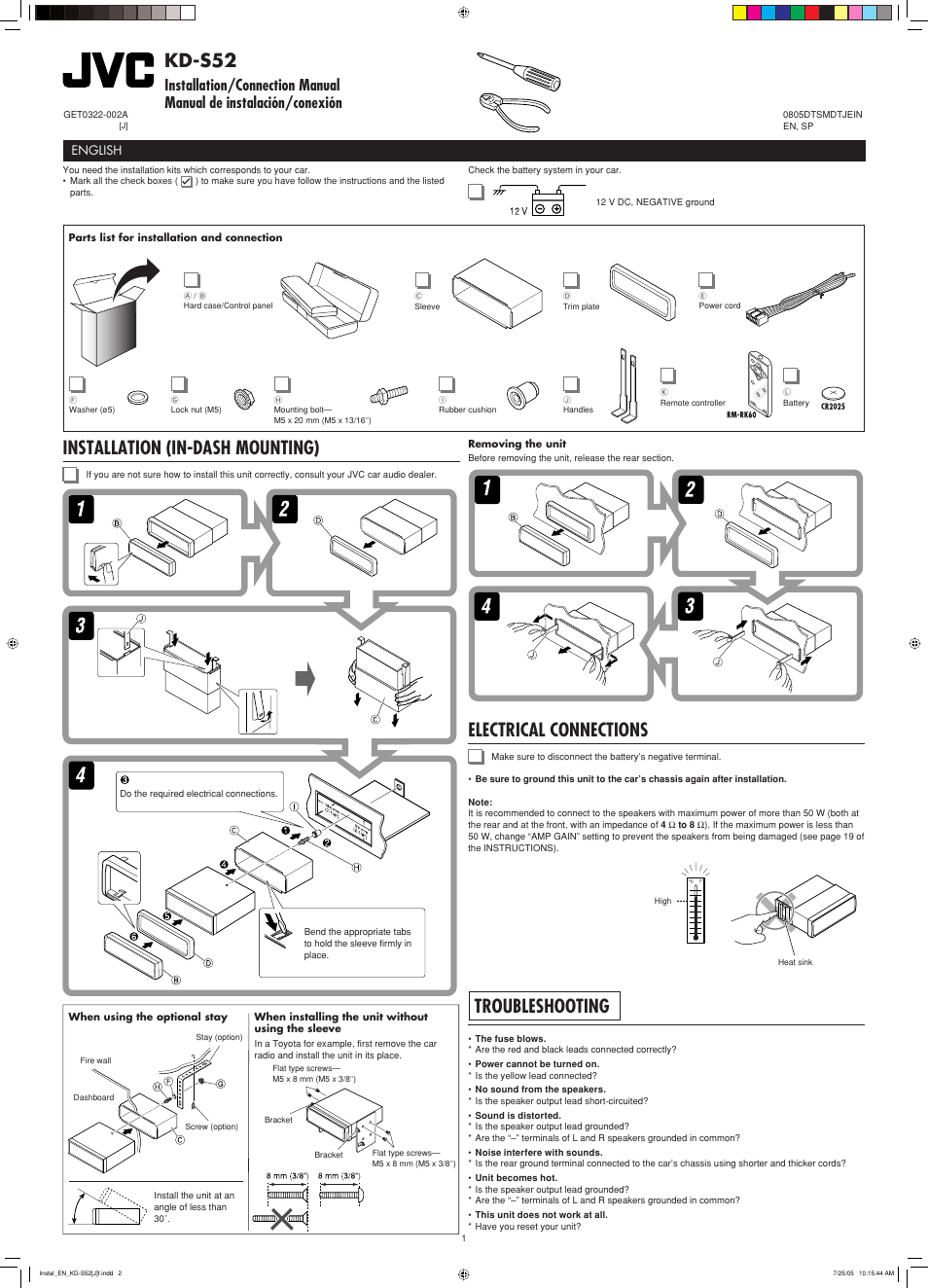 JVC KD-S52 User Manual | 4 pages