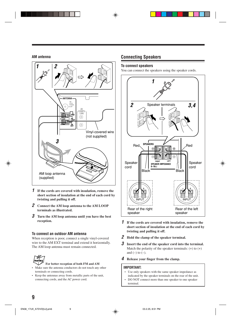 Connecting speakers | JVC CA-UXA7DVD User Manual | Page 12 / 76