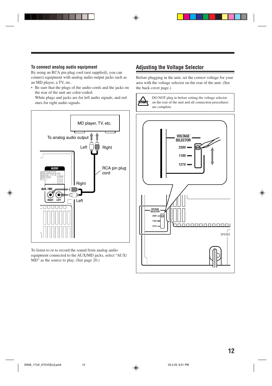 Adjusting the voltage selector | JVC CA-UXA7DVD User Manual | Page 15 / 76