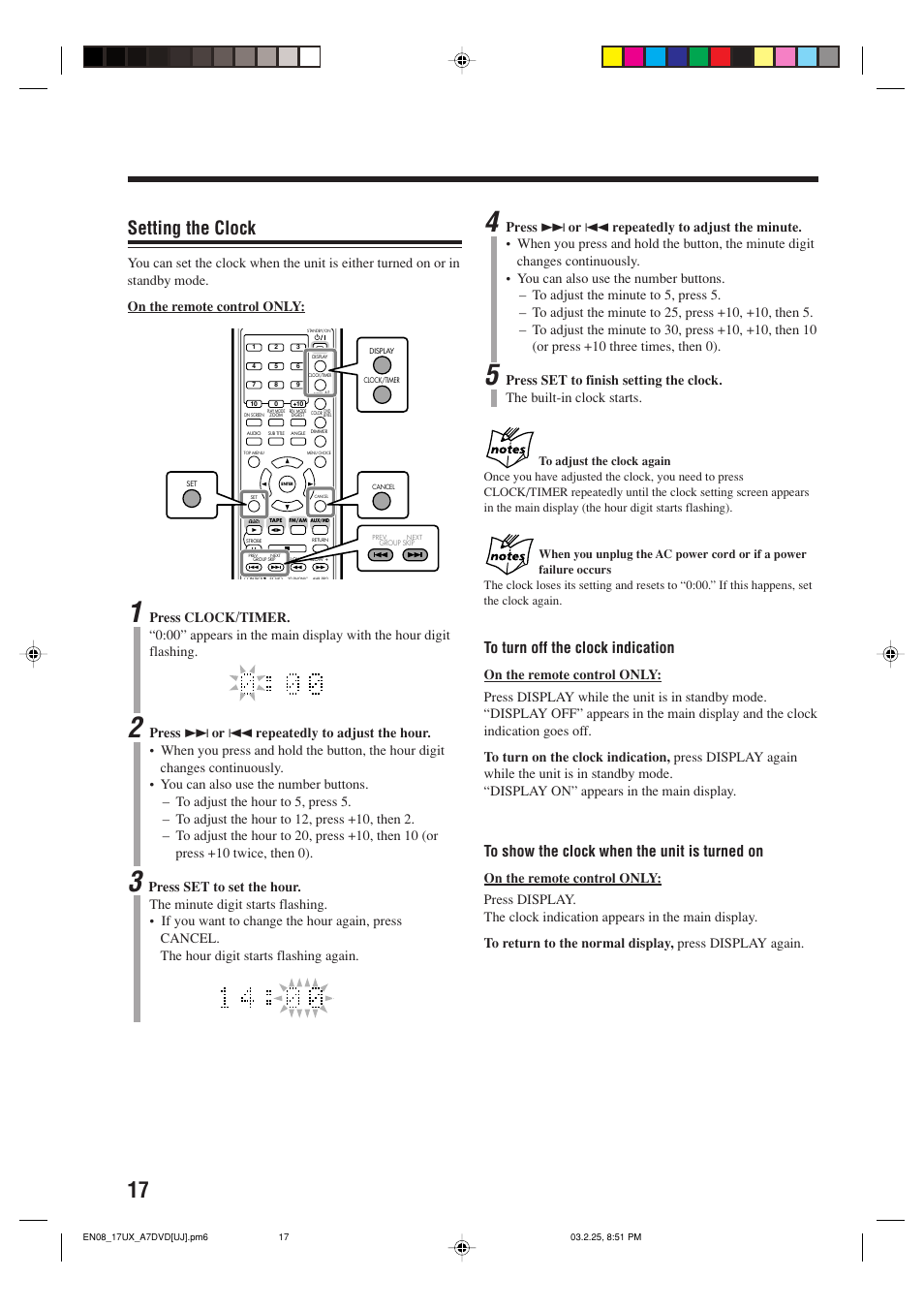 Setting the clock | JVC CA-UXA7DVD User Manual | Page 20 / 76