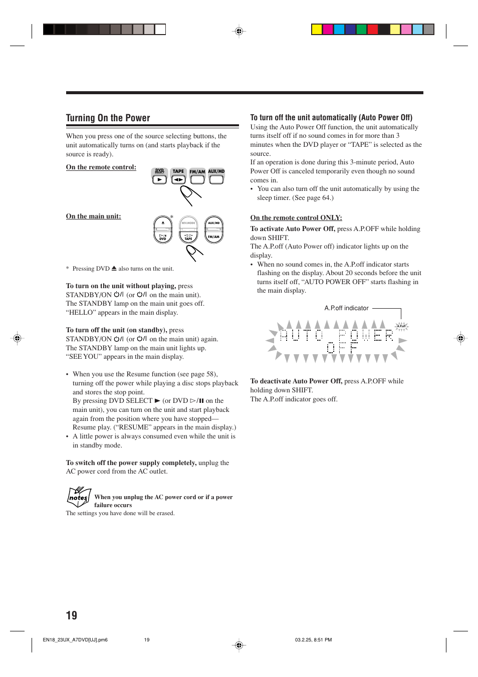 Turning on the power | JVC CA-UXA7DVD User Manual | Page 22 / 76