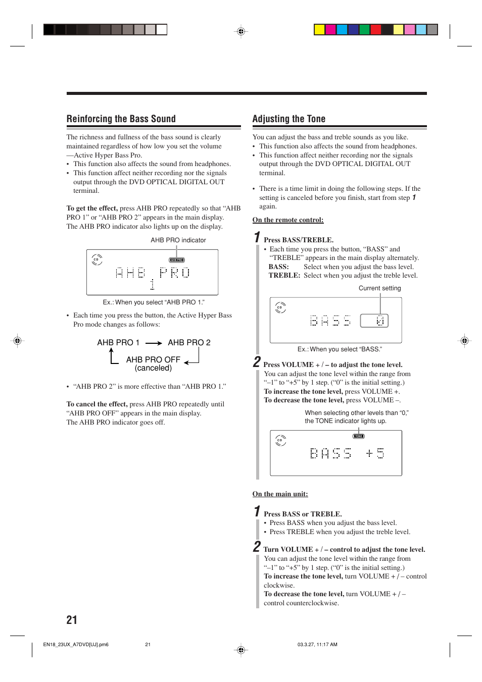 Adjusting the tone, Reinforcing the bass sound | JVC CA-UXA7DVD User Manual | Page 24 / 76