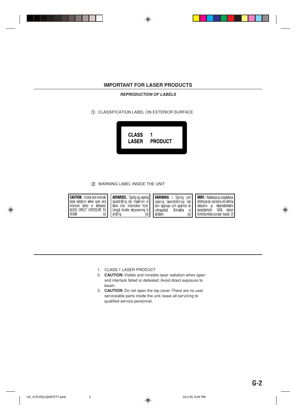 Important for laser products | JVC CA-UXA7DVD User Manual | Page 3 / 76