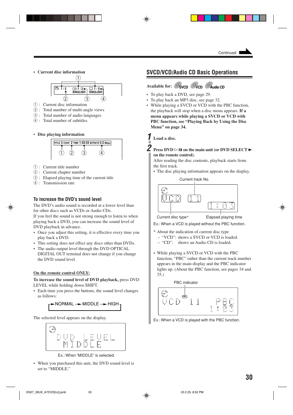 Svcd/vcd/audio cd basic operations | JVC CA-UXA7DVD User Manual | Page 33 / 76