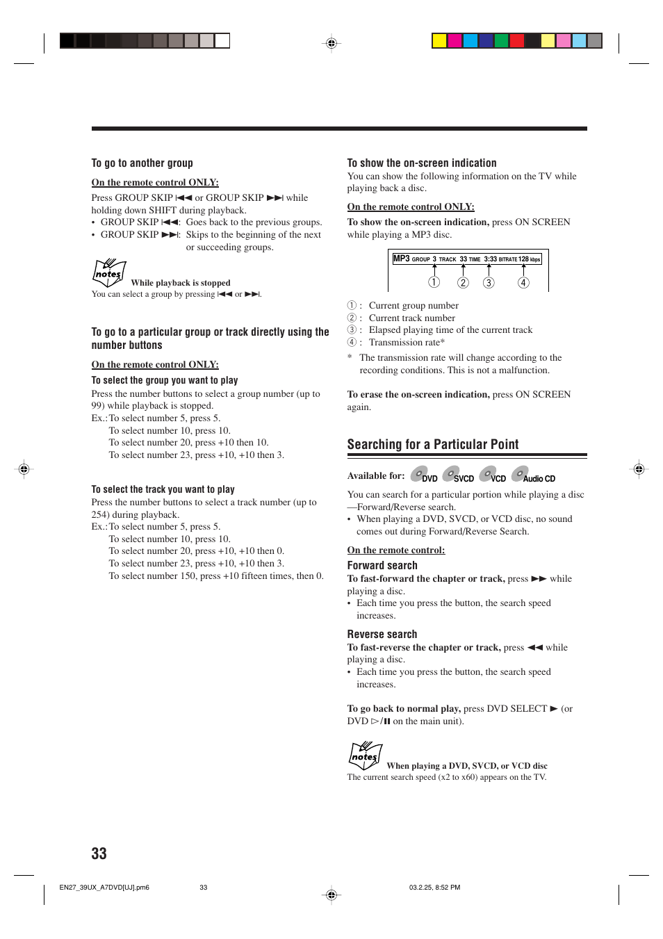 Searching for a particular point | JVC CA-UXA7DVD User Manual | Page 36 / 76