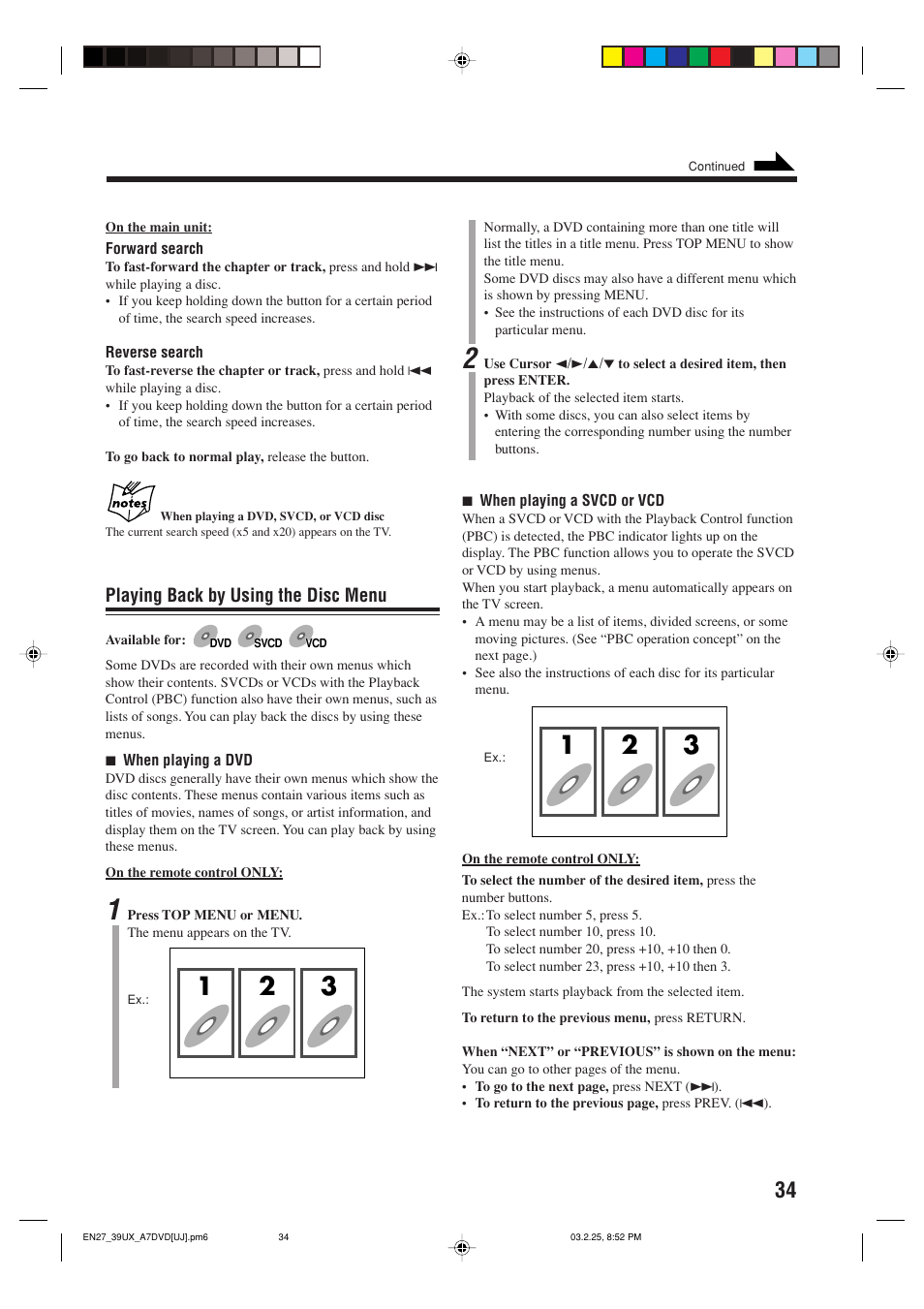 Playing back by using the disc menu | JVC CA-UXA7DVD User Manual | Page 37 / 76
