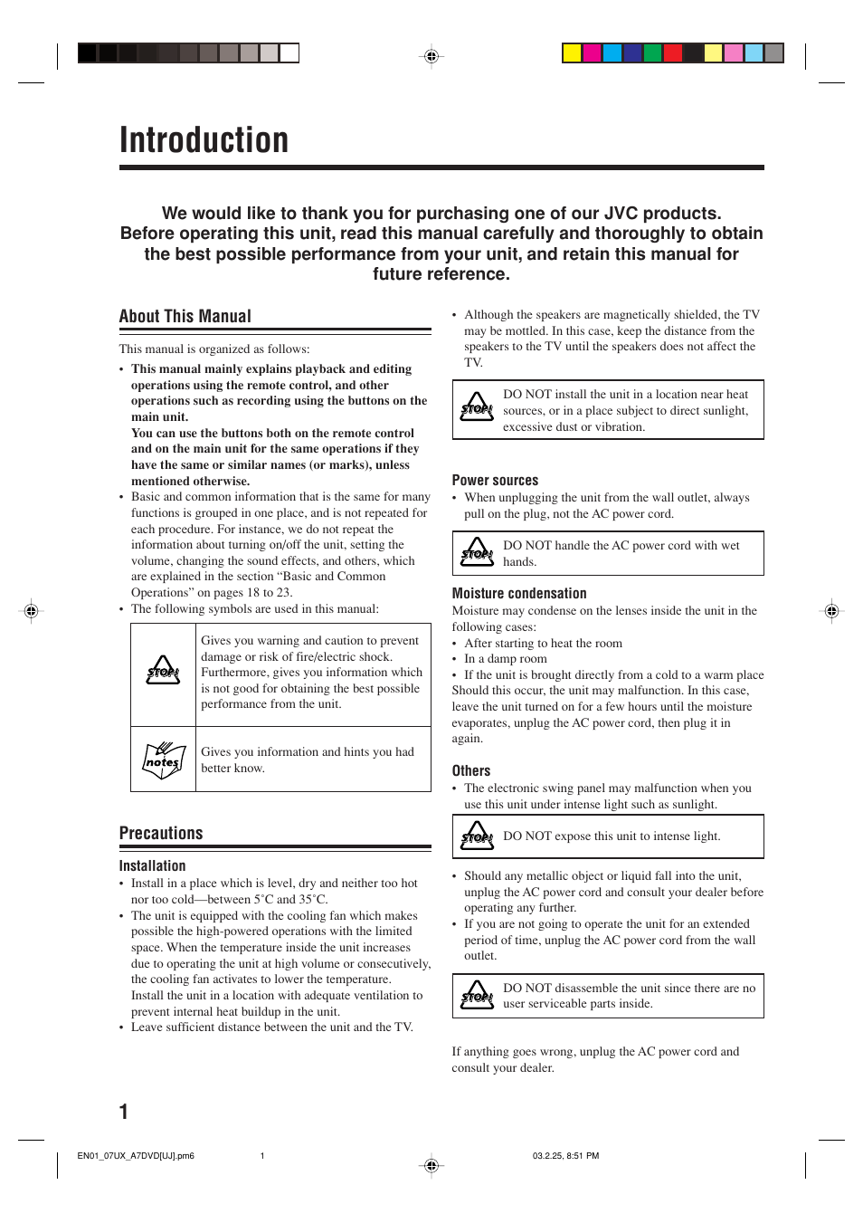 Introduction, Precautions | JVC CA-UXA7DVD User Manual | Page 4 / 76