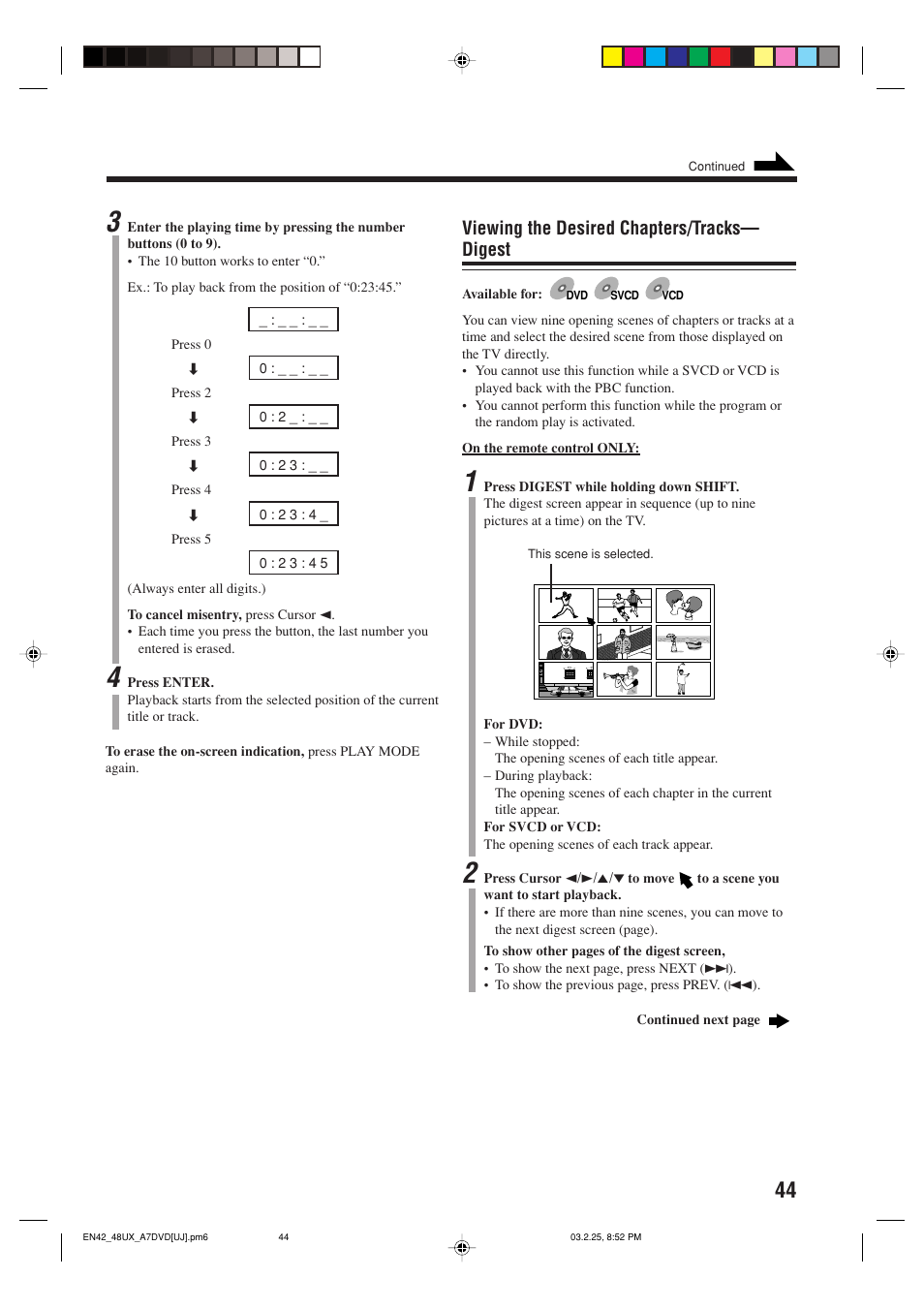 Viewing the desired chapters/tracks— digest | JVC CA-UXA7DVD User Manual | Page 47 / 76