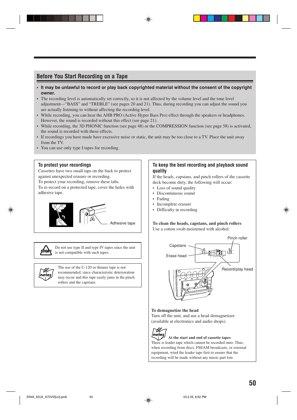 Before you start recording on a tape | JVC CA-UXA7DVD User Manual | Page 53 / 76