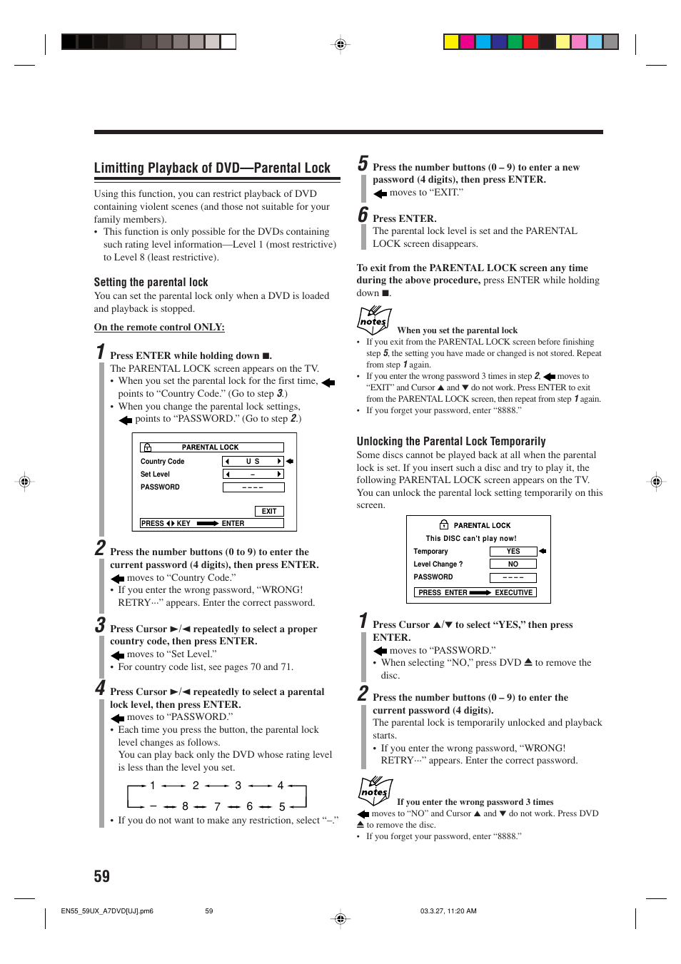 Limitting playback of dvd—parental lock | JVC CA-UXA7DVD User Manual | Page 62 / 76