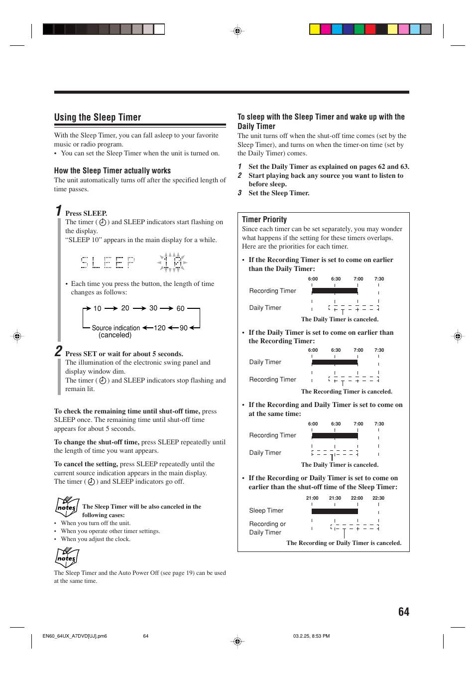 Using the sleep timer | JVC CA-UXA7DVD User Manual | Page 67 / 76