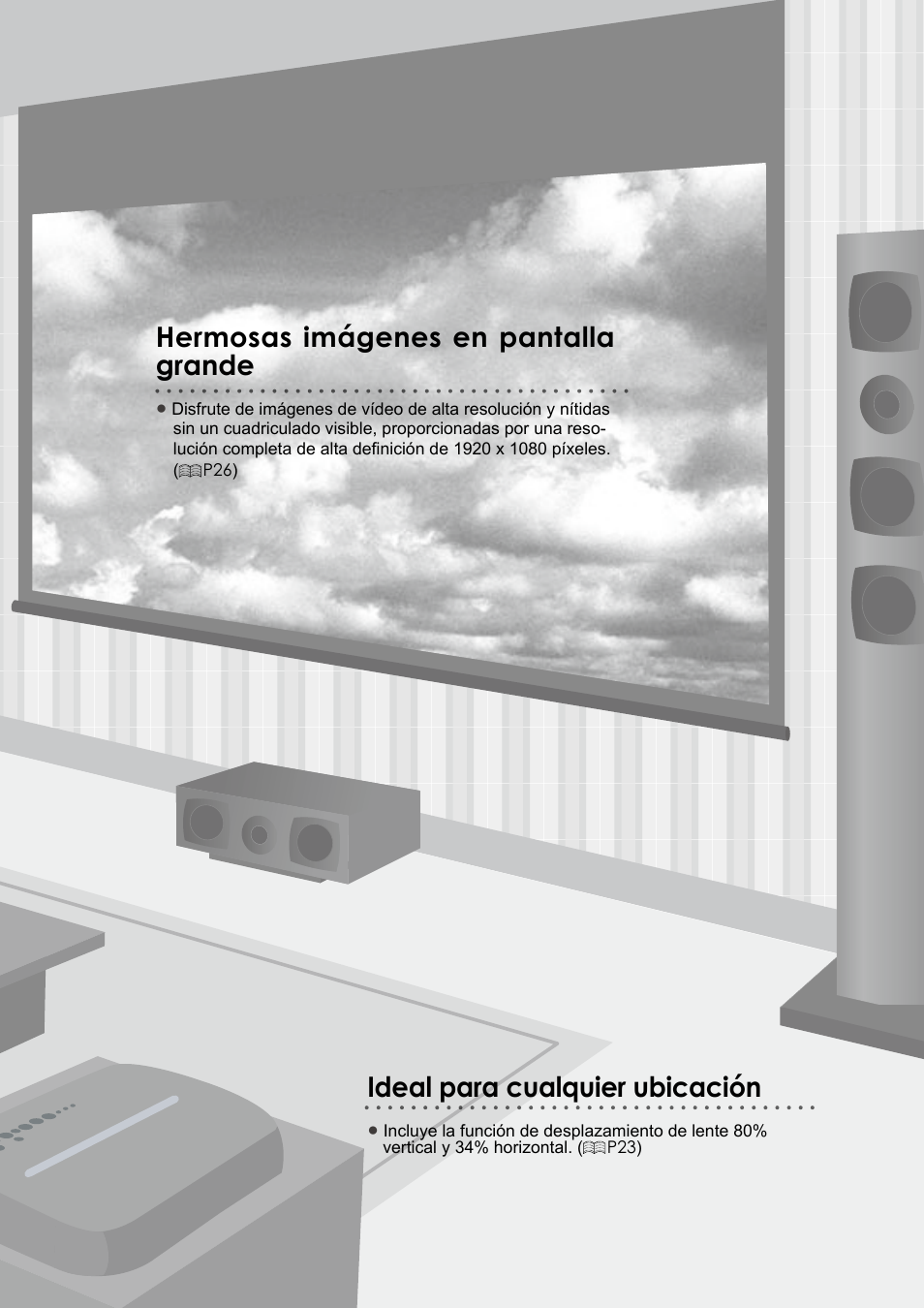 Hermosas imágenes en pantalla grande, Ideal para cualquier ubicación | JVC DLA-RS10 User Manual | Page 131 / 179