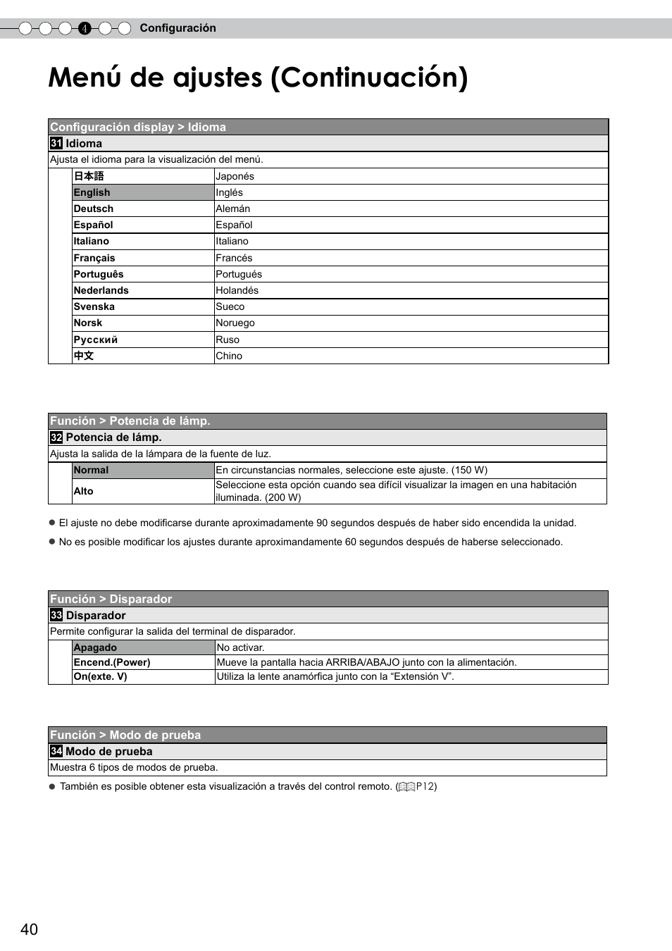 Menú de ajustes (continuación) | JVC DLA-RS10 User Manual | Page 160 / 179