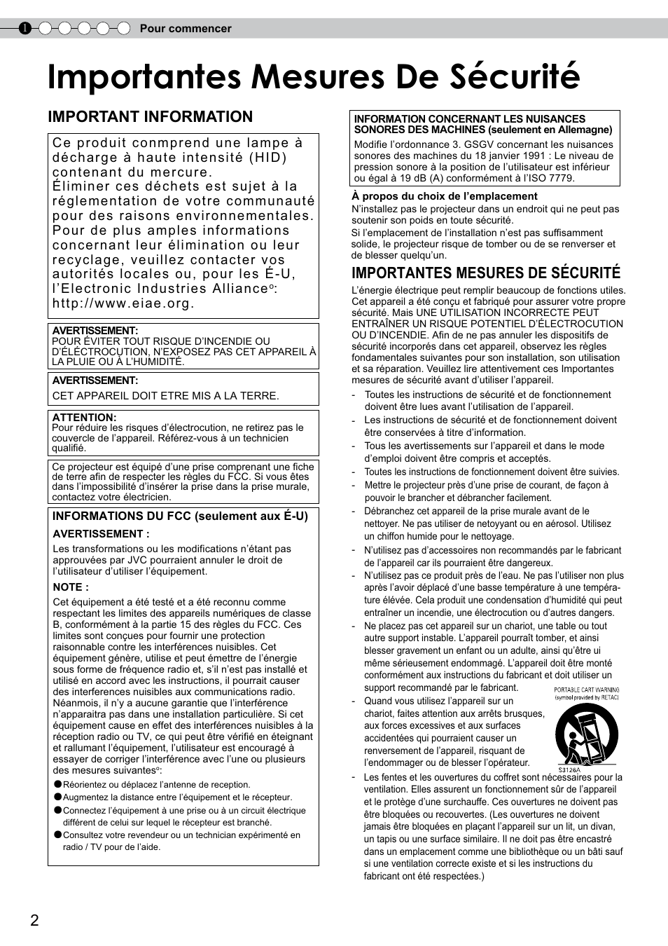 Importantes mesures de sécurité, Important information | JVC DLA-RS10 User Manual | Page 62 / 179