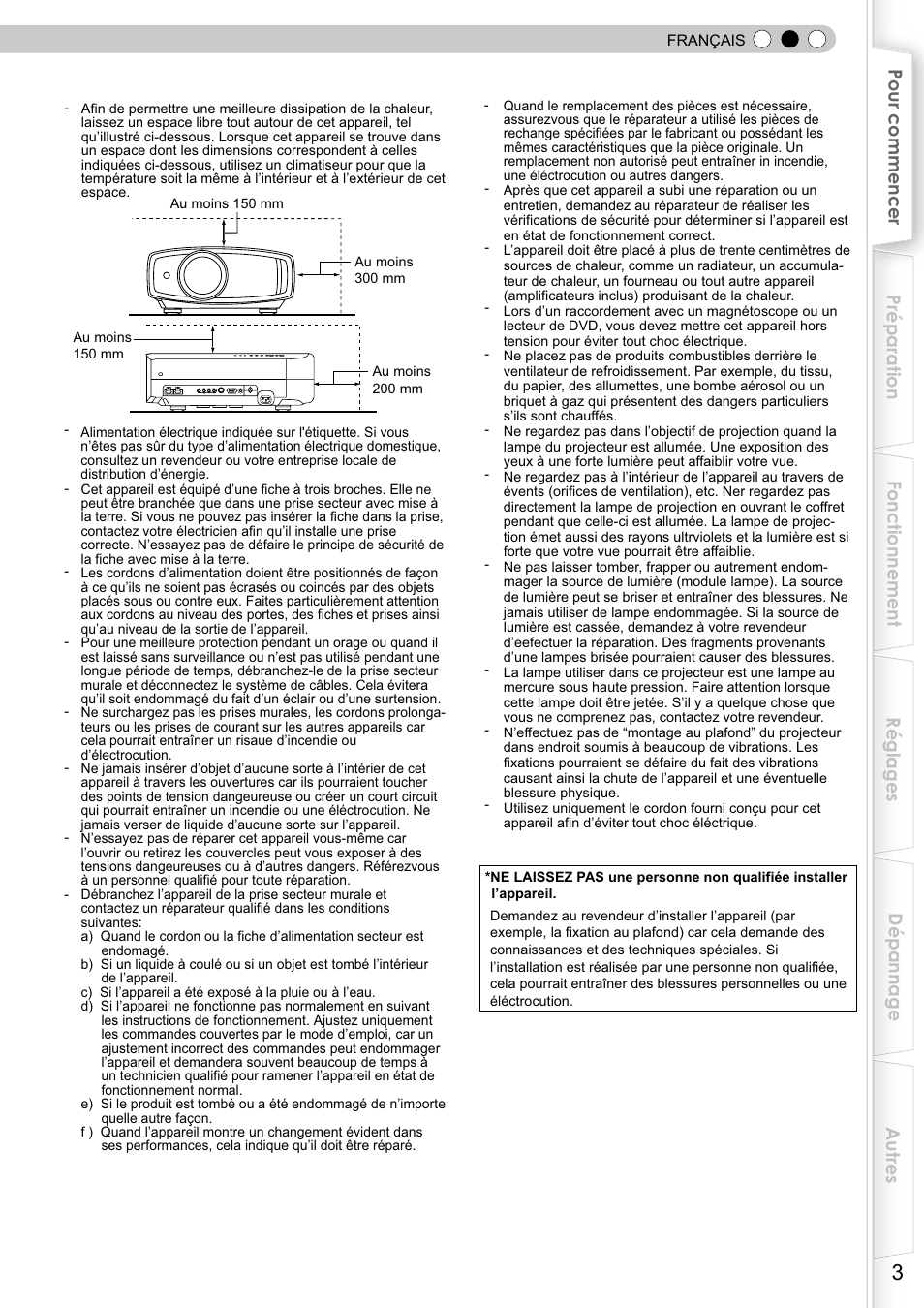 Importantes mesures de sécurité, Important information | JVC DLA-RS10 User Manual | Page 63 / 179