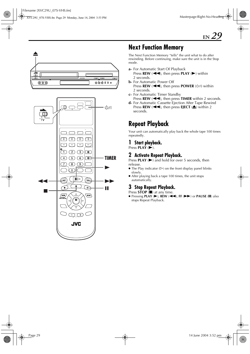 Repeat playback | JVC HR-XVC29UJ User Manual | Page 29 / 88
