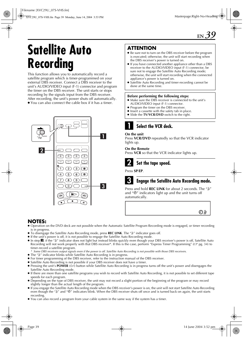 Satellite auto recording | JVC HR-XVC29UJ User Manual | Page 39 / 88