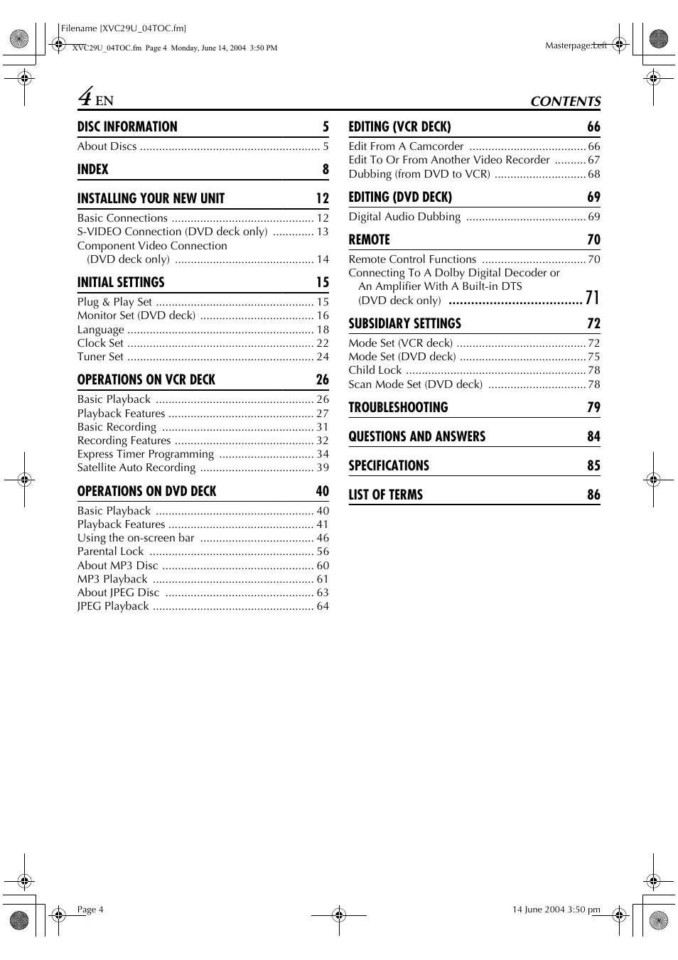 JVC HR-XVC29UJ User Manual | Page 4 / 88