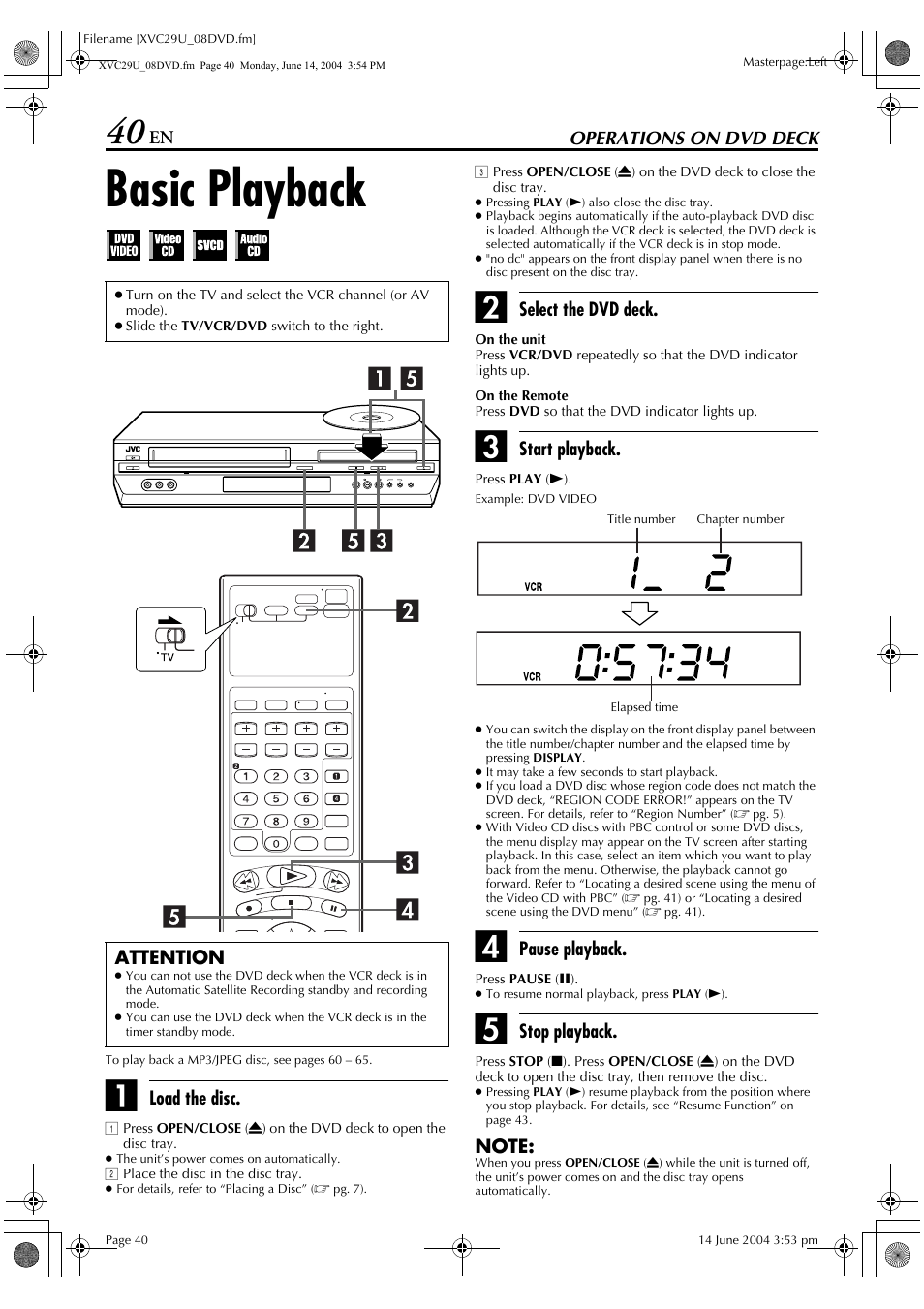 Basic playback | JVC HR-XVC29UJ User Manual | Page 40 / 88