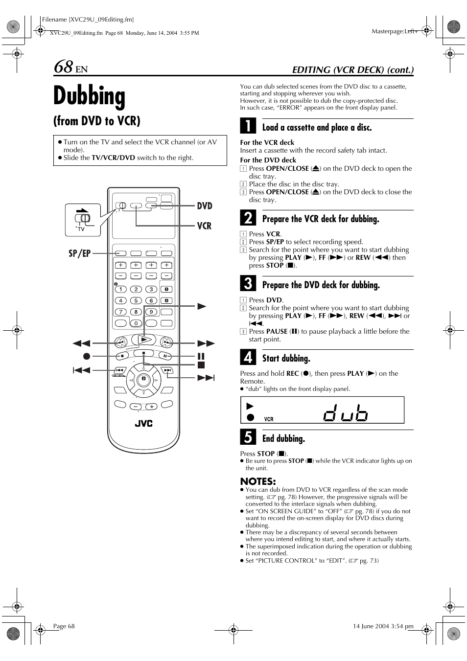 Dubbing | JVC HR-XVC29UJ User Manual | Page 68 / 88