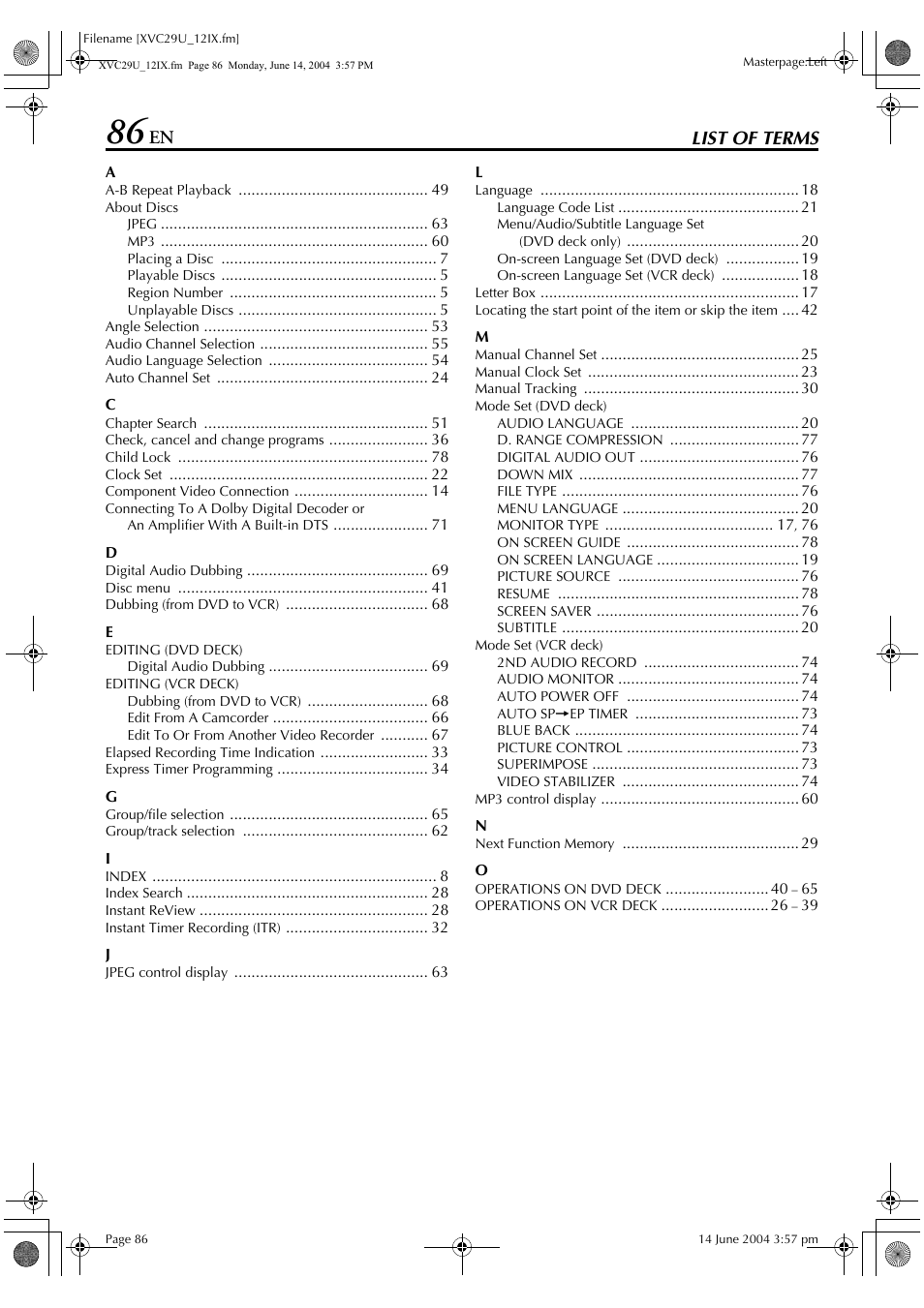 List of terms | JVC HR-XVC29UJ User Manual | Page 86 / 88