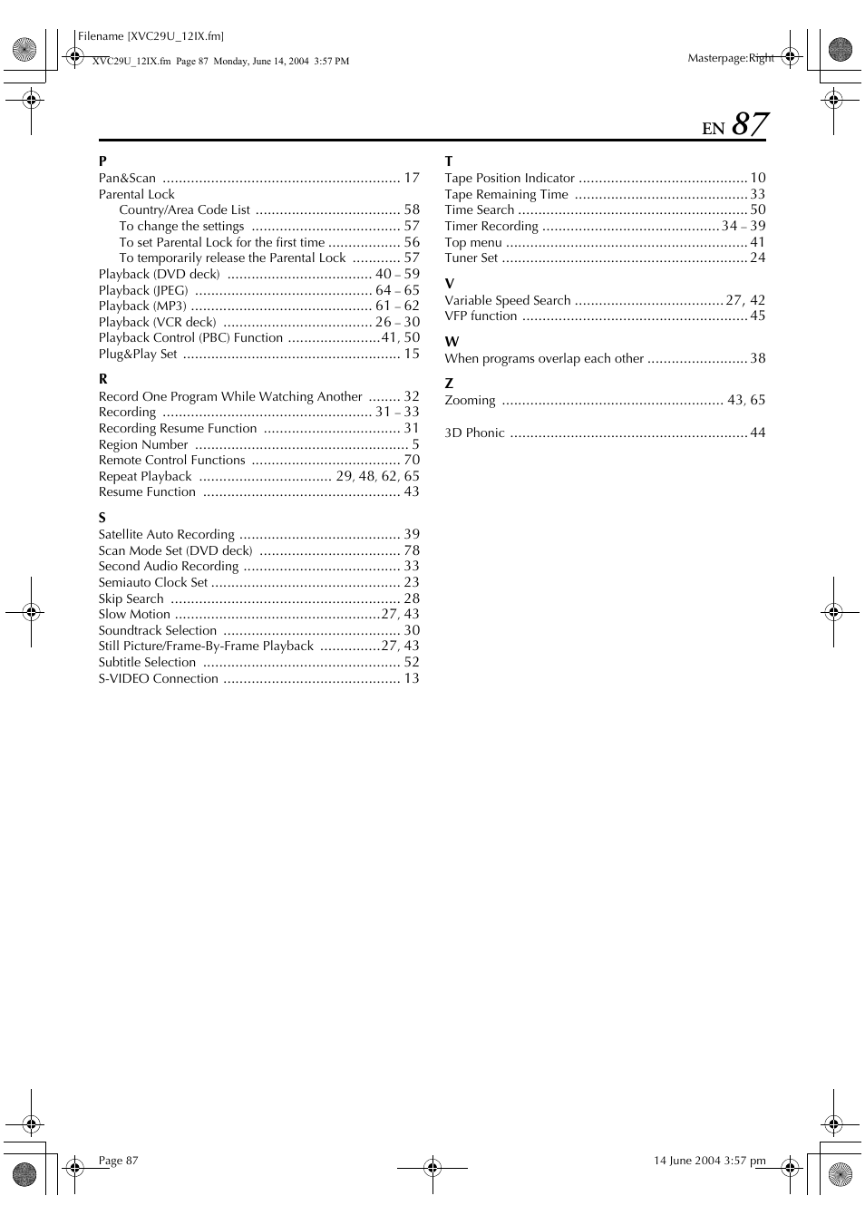 JVC HR-XVC29UJ User Manual | Page 87 / 88
