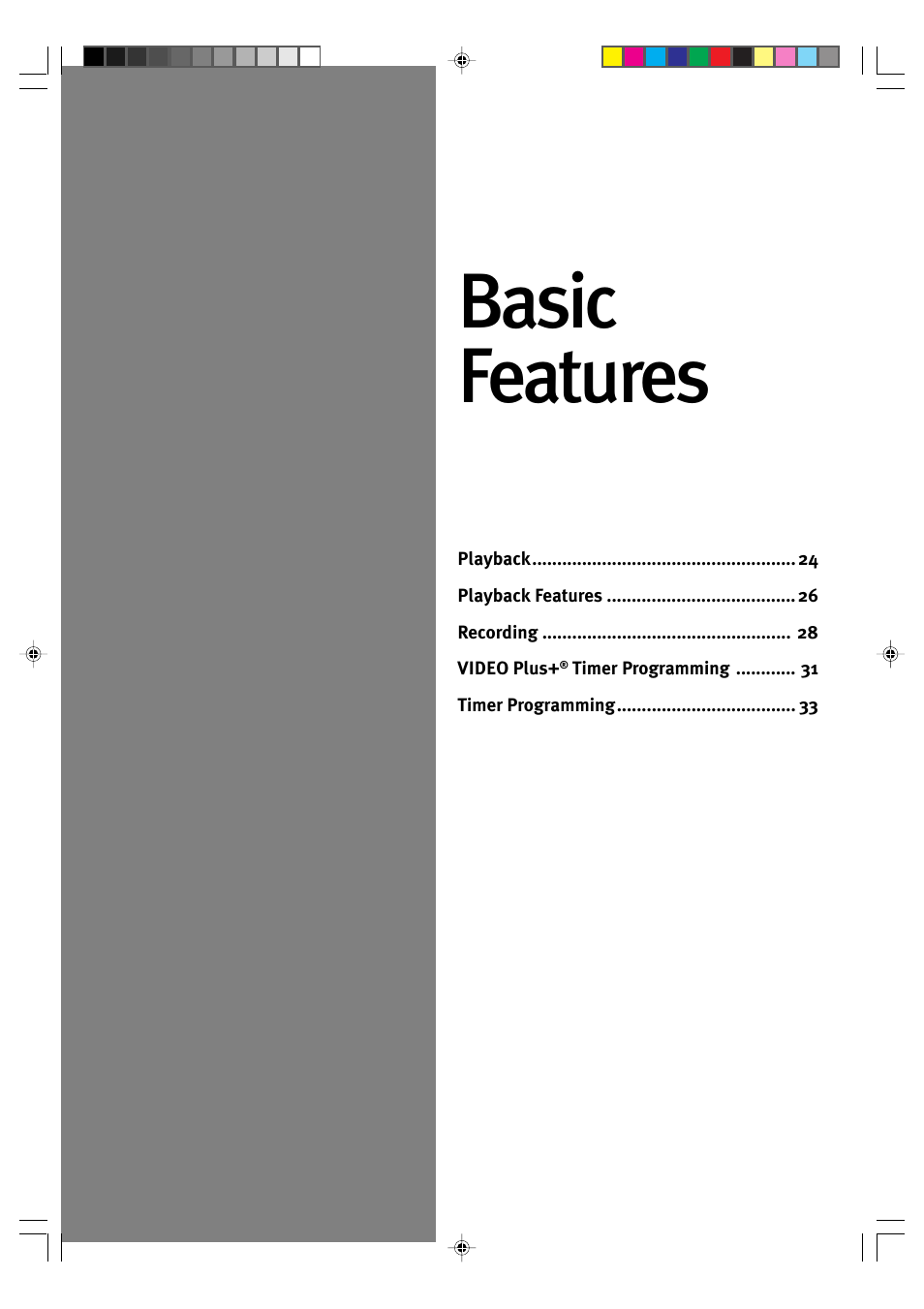Basic features | JVC VIDEO CASSETTE HR-J295EK User Manual | Page 23 / 52
