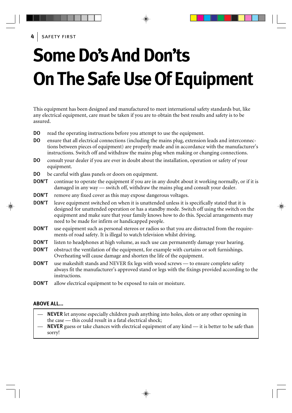Some do’s and don’ts on the safe use of equipment | JVC VIDEO CASSETTE HR-J295EK User Manual | Page 4 / 52